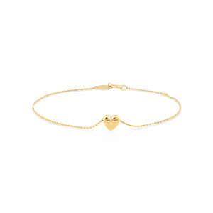 Bracelet à coulisse en or jaune 10 K de 19 cm avec cœur