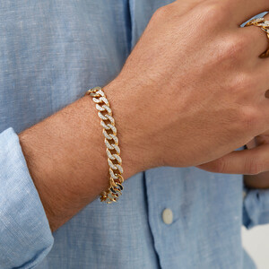 Bracelet à maillons cubains de 21 cm en or jaune 10 K à diamants totalisant 0,75 ct