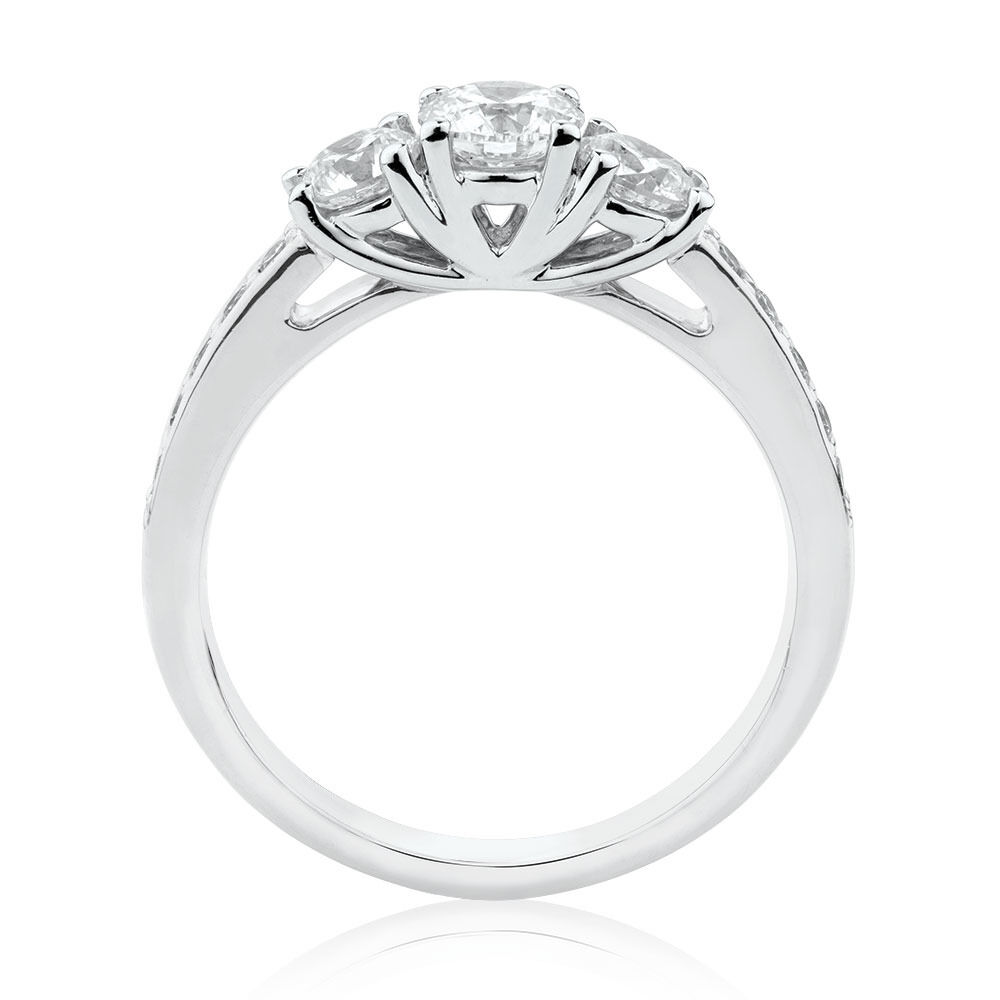 Three Stone Engagement Ring with 1 Carat TW of Diamonds in 14kt White Gold