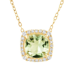 Collier en or jaune 10 K à améthyste verte avec un halo de diamants totalisant 0,15 ct