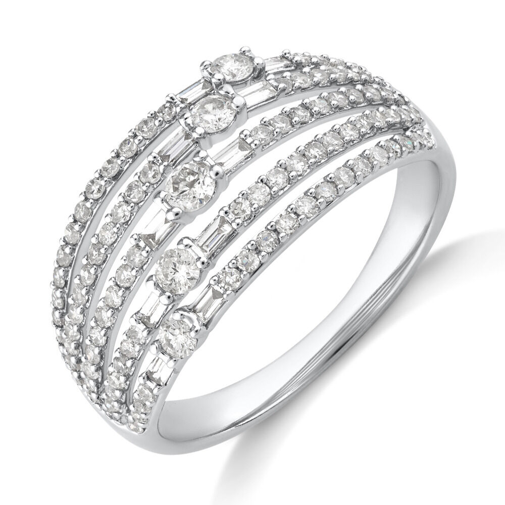 Multi Row Ring with 0.75 Carat TW Diamond in 10kt White Gold