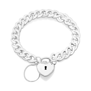 19cm (7.5") Heart Padlock Curb Bracelet in Sterling Silver