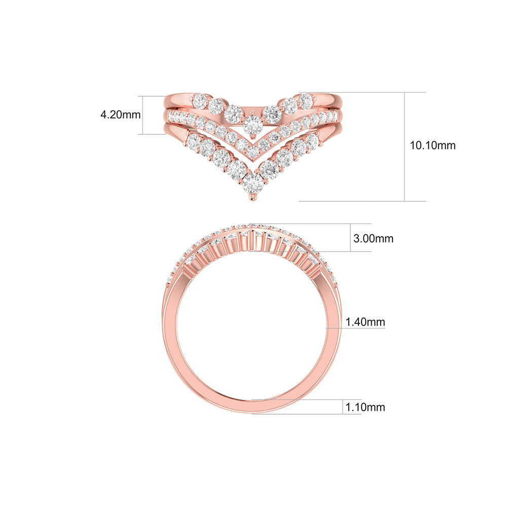 Three Row Chevron Ring with 0.75 Carat TW of Diamonds in 10kt Rose Gold
