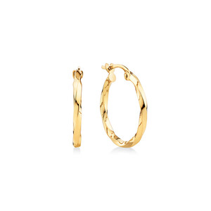 15mm Square Twist Hoop Earrings in 10kt Yellow Gold