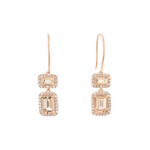 Halo Drop Earrings with Morganite & 0.41 Carat TW of Diamonds in 10kt Rose Gold