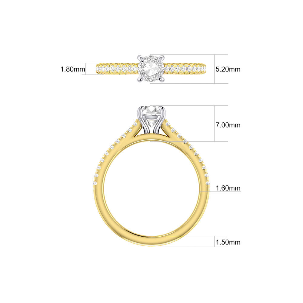 Bague de fiançailles en or blanc et jaune 14 K avec diamants totalisant 0,78 ct