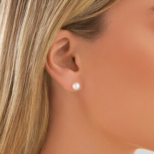 Stud Earrings with 7mm Round Cultured Freshwater Pearls in 10kt Yellow Gold