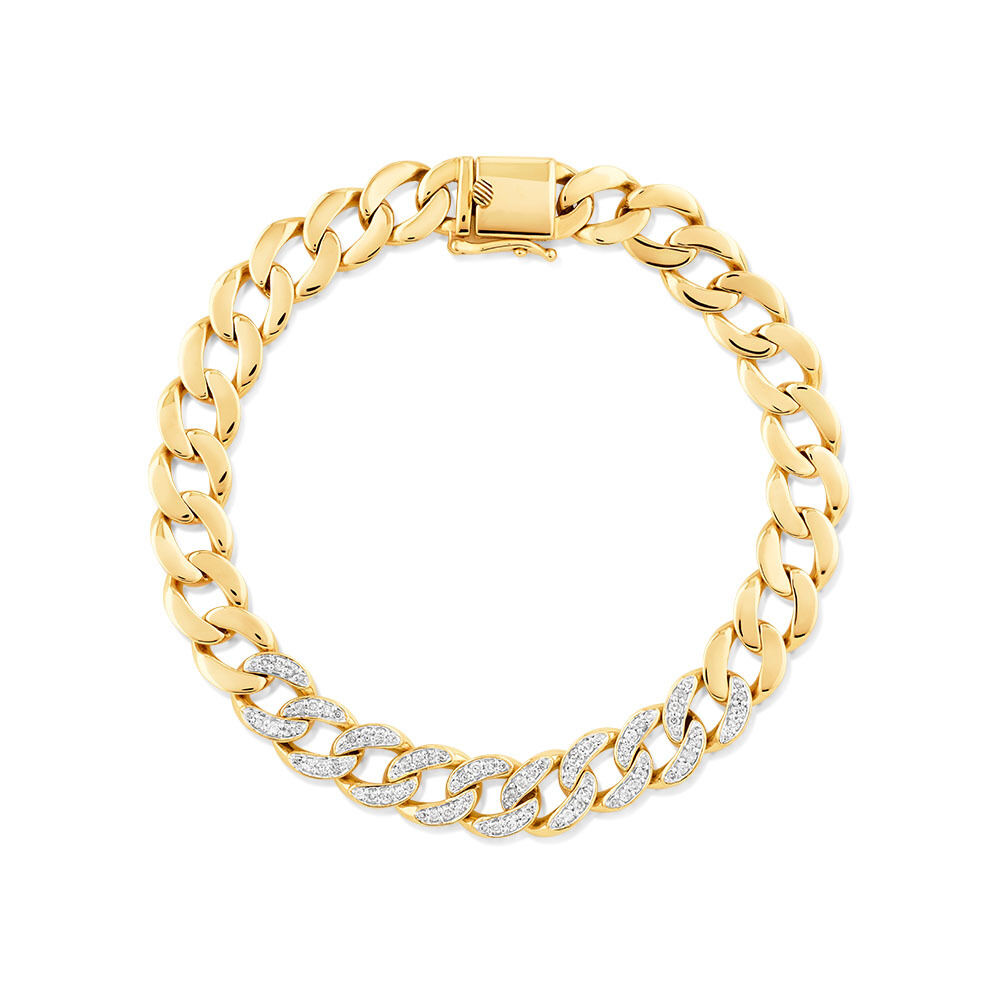 21cm (8.5") Cuban Link Bracelet with 0.75 Carat TW of Diamonds in 10kt Yellow Gold