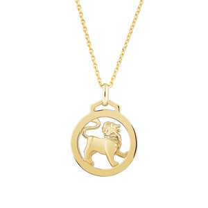 Pendentif du signe du zodiaque du Lion avec chaîne en or jaune 10 K