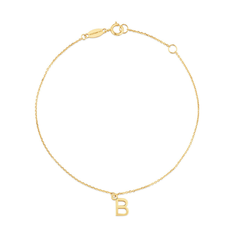 19cm (7.5") B Initial Bracelet in 10kt Yellow Gold