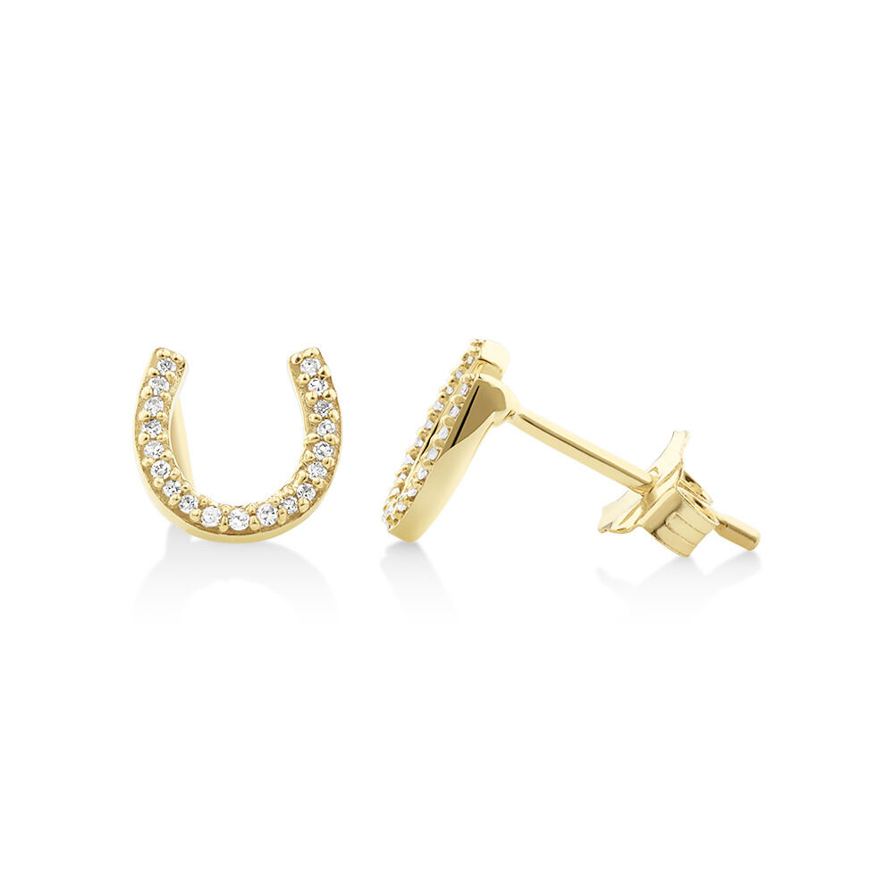Mini boucles d'oreilles en fer à cheval en or jaune 10 K avec diamants