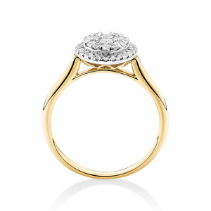 Round Cluster Halo Ring with 0.50kt TW of Diamonds in 10kt Yellow Gold