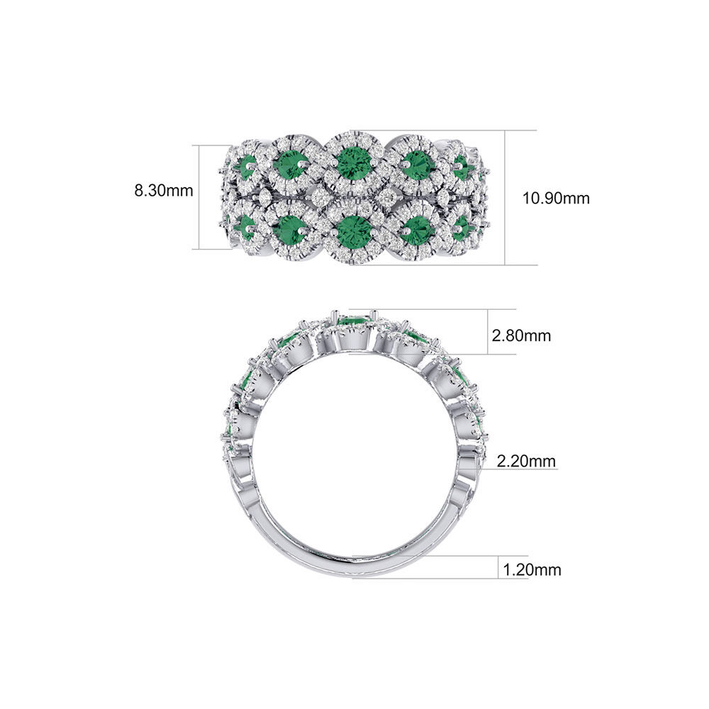 2 Row Ring with Emerald & 0.80 Carat TW of Diamonds in 14kt White Gold