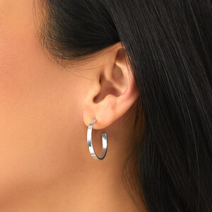 Flat Open Hoop Stud Earrings in Sterling Silver