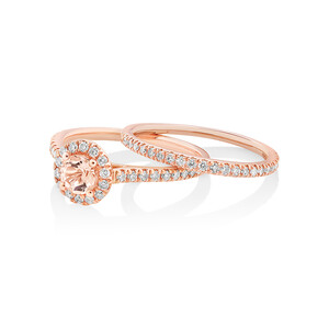 Evermore Bridal Set with Morganite & 0.54 Carat TW of Diamonds in 14kt Rose Gold