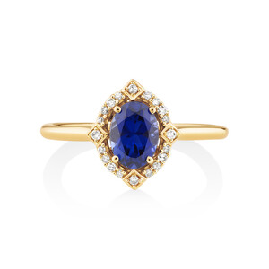Ring with Laboratory Created Sapphire & Natural Diamonds in 10kt Yellow Gold