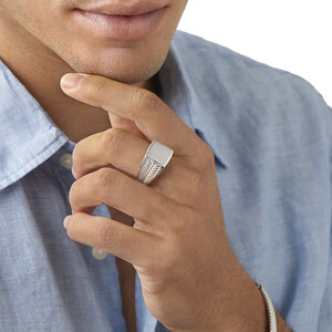 Textured Signet Ring In Sterling Silver