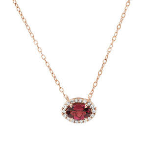 Halo Necklace with Rhodolite Garnet & Diamonds in 10kt Rose Gold