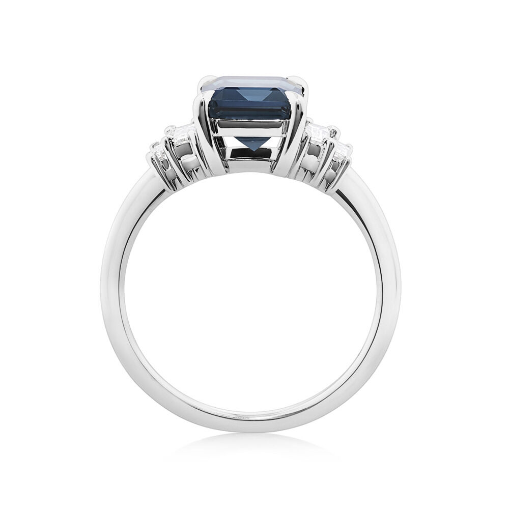 London Blue Topaz Ring with 0.30 Carat TW of Diamonds in 14kt White Gold