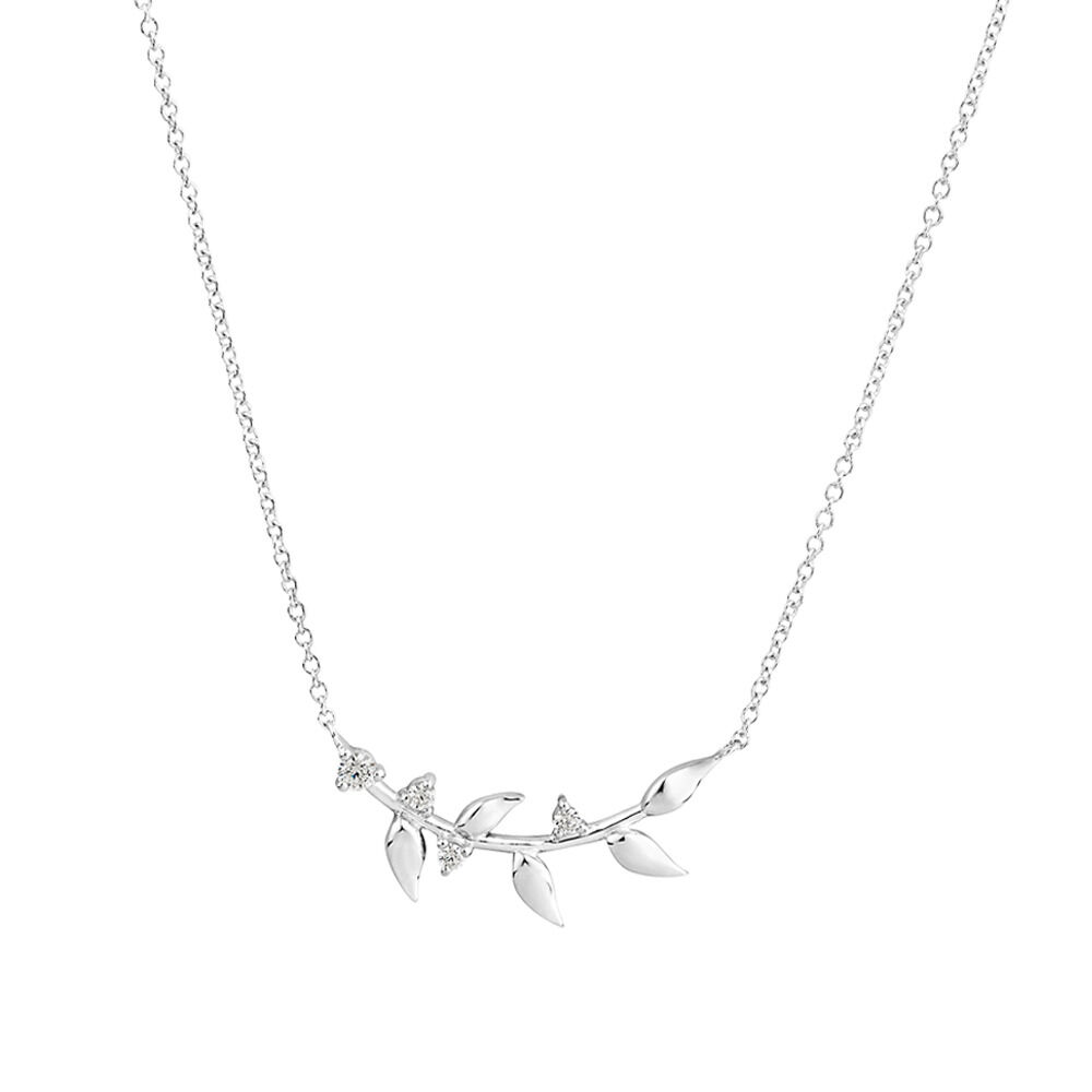 50cm Leaf Necklace with Cubic Zirconia in Sterling Silver