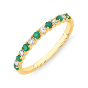 Stacker Ring with Emerald & 0.15 Carat TW of Diamonds in 10kt Yellow Gold