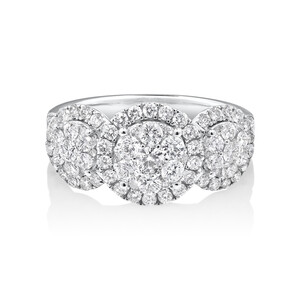 3 Stone Cluster Ring with 1.50 Carat TW of Diamonds in 14kt White Gold