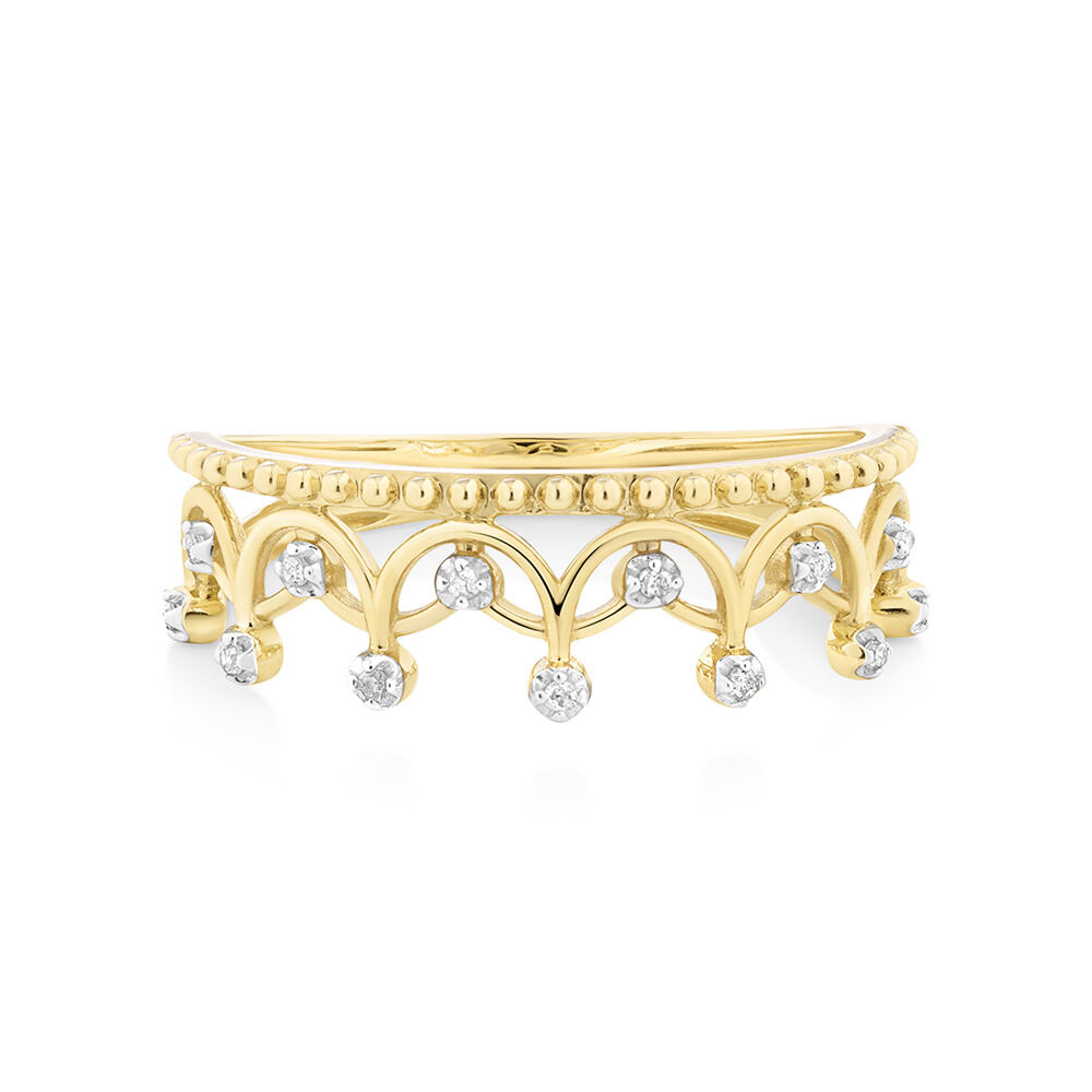 Crown Ring With Diamonds In 10kt Yellow Gold