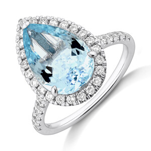 Halo Ring with Aquamarine & 0.60 Carat TW of Diamonds in 14kt White Gold