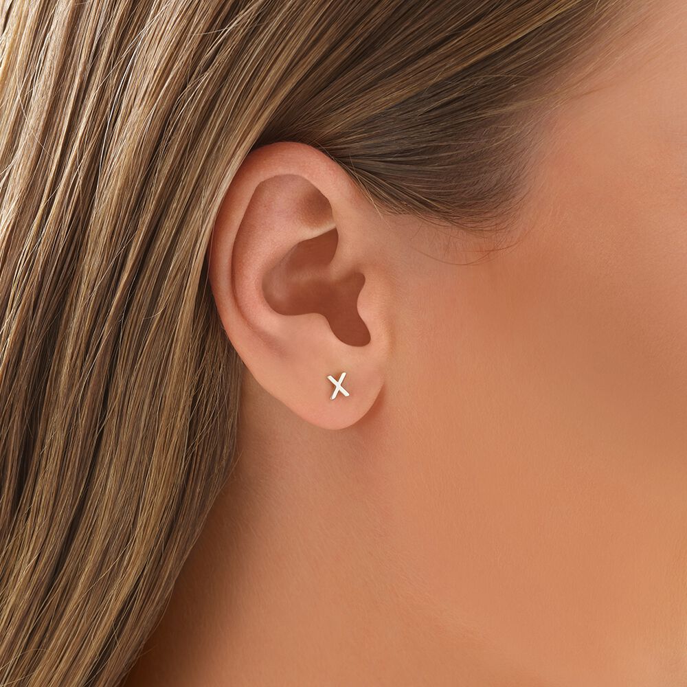 X Initial Single Stud Earring in Sterling Silver