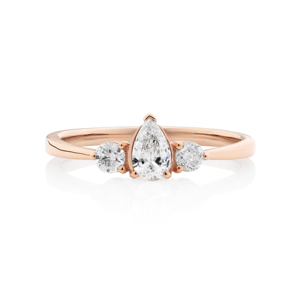 Evermore Three Stone Engagement Ring with 0.50 Carat TW of Diamonds in 10kt Rose Gold