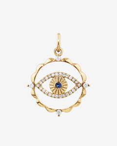 Evil Eye Motif Pendant with Sapphire & 0.10 Carat of Diamonds in 10kt Yellow Gold