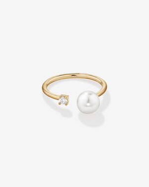 Cultured Freshwater Pearl and Diamond Open Ring in 10kt Yellow Gold