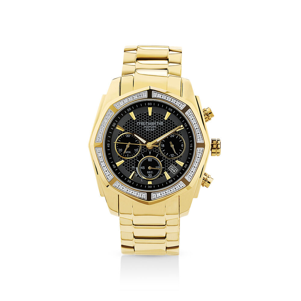 Men's Solar Chronograph Watch with 0.50 Carat TW of Diamonds in Gold Tone Stainless Steel