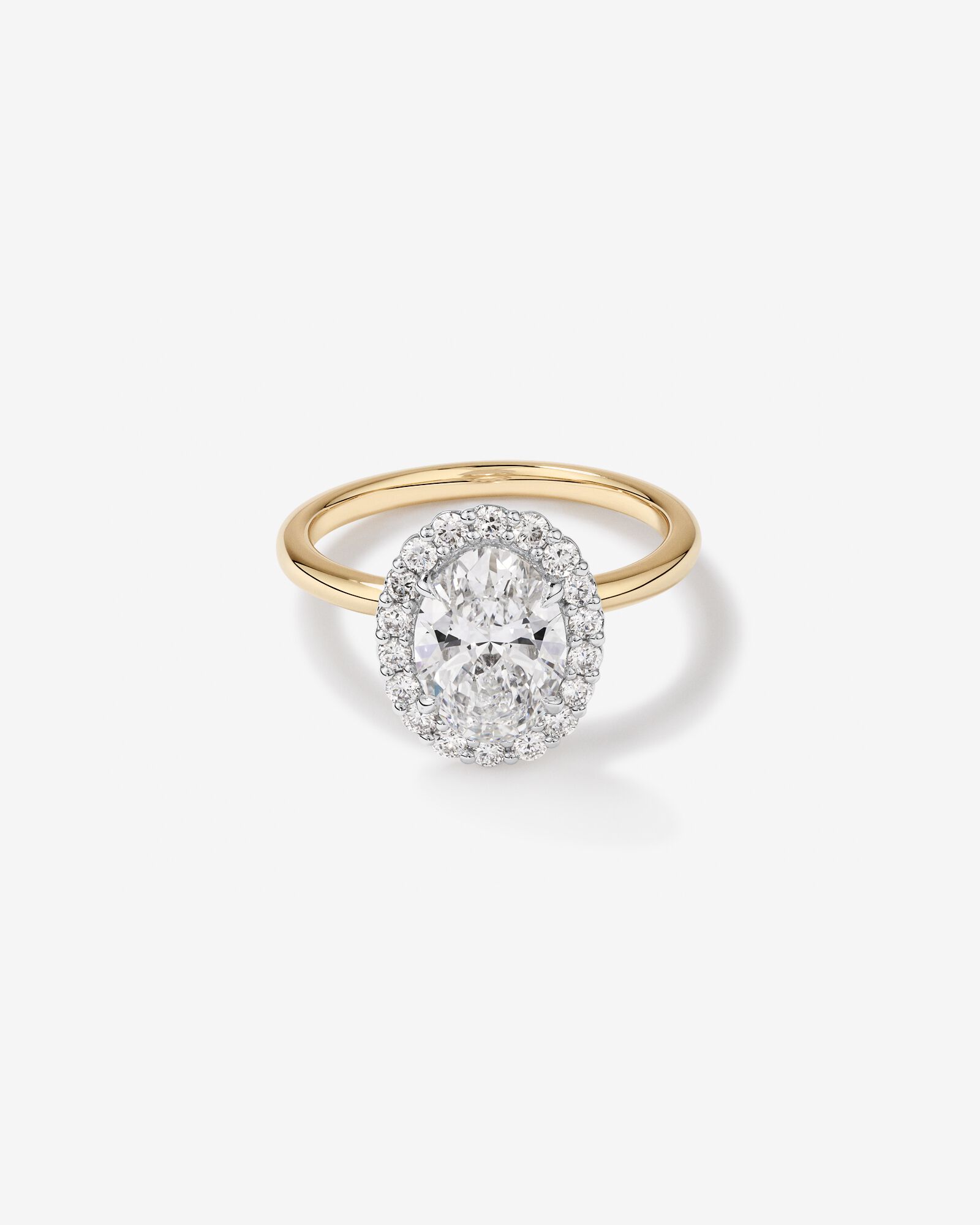 2.34 Carat TW Oval Cut Laboratory Grown Diamond Halo Engagement Ring in 14kt Yellow and White Gold