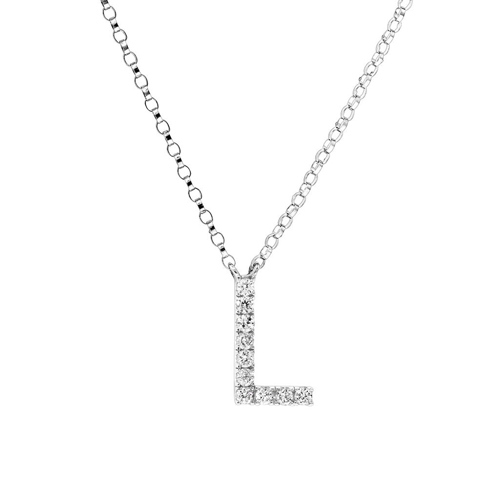 L Initial Necklace with 0.10 Carat TW of Diamonds in 10kt White Gold