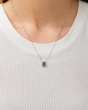 Halo Pendant with Tanzanite & 0.17 Carat TW of Diamonds in 14kt White Gold