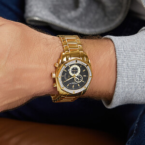 Men's Chronograph Watch with 1/2 Carat TW of Diamonds in Gold Tone Stainless Steel