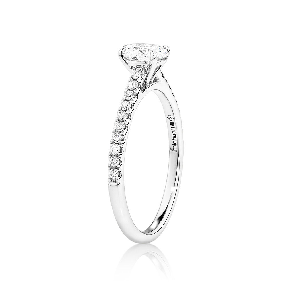 Oval Solitaire Ring with 0.70 Carat TW of Diamonds in 14kt White Gold