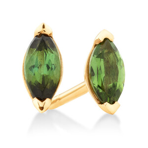 Stud Earrings with Green Tourmaline in 10kt Yellow Gold