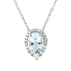 Halo Necklace with Aquamarine & 0.19 Carat TW of Diamonds in 10kt White Gold