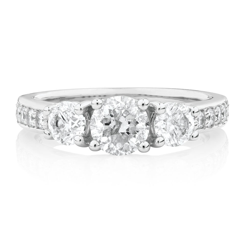 Three Stone Engagement Ring with 1 1/2 Carat TW of Diamonds in 14kt White Gold