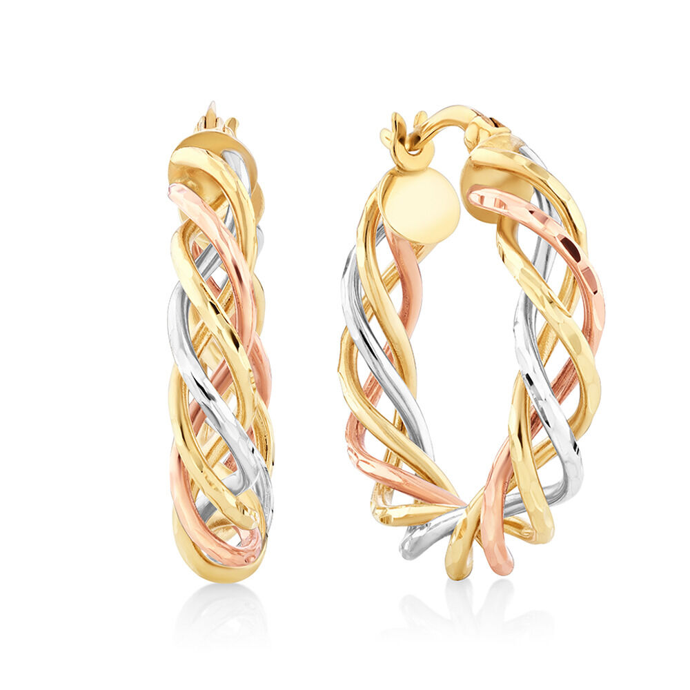 Twist Earrings in 10kt Yellow, White & Rose Gold