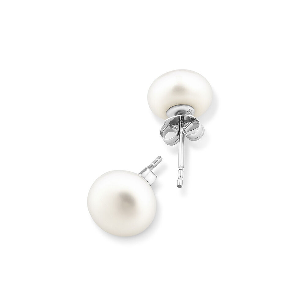 Stud Earrings with 9mm Button Cultured Freshwater Pearls in Sterling Silver