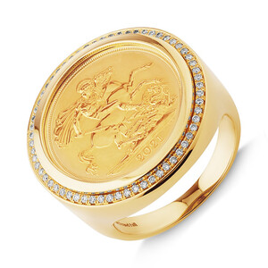 Sovereign Coin Ring with 0.30 Carat TW of Diamonds in 10kt & 22kt Yellow Gold