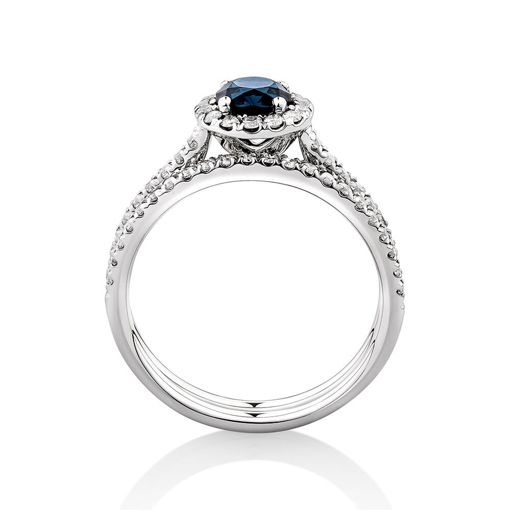 Halo Bridal Set with Sapphire & 0.54 Carat TW of Diamonds in 14kt White Gold