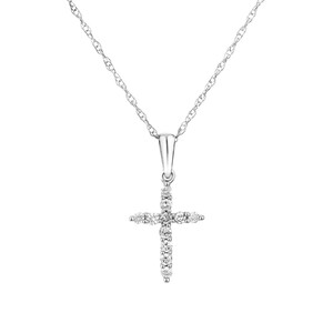 Pendentif en forme de croix en or blanc 10 K avec diamants