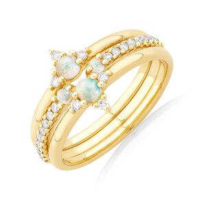 3 Ring Set with Opal & 0.18 Carat TW of Diamonds in 10kt Yellow Gold