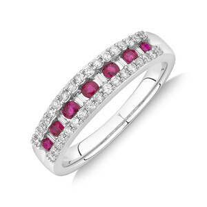 Ring with Ruby & 0.29 Carat TW of Diamonds in 10kt White Gold