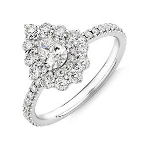 Sir Michael Hill Designer Vintage Floral Engagement Ring with 0.92 Carat TW of Diamonds in 18kt White Gold