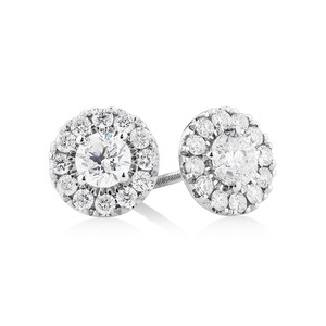 Dainty Halo Earrings with 1.0 Carat TW of Diamonds in 14kt White Gold
